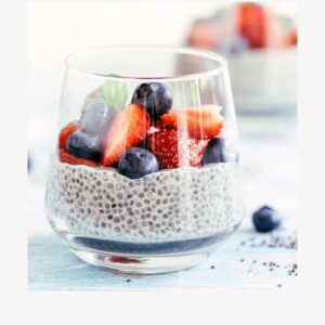Chia seed pudding with berries in a glass