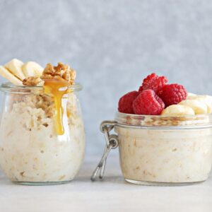 Two small jars of oatmeal with fruit